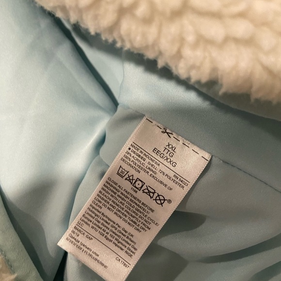 Gap Size XXL Cream Full Zip Teddy Fleece Jacket Blue Neon Pockets Mock Neck - Picture 9 of 12